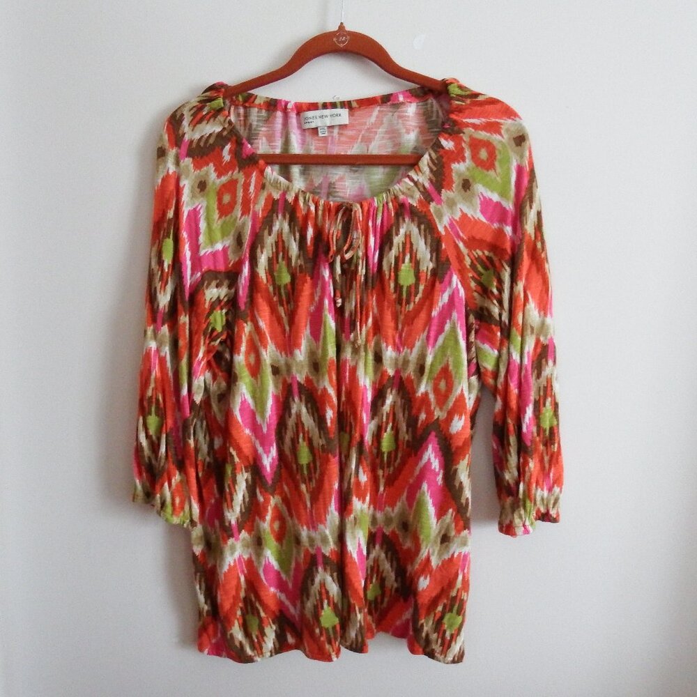 Jones New York Sport Orange Multi Color Print Top XXL